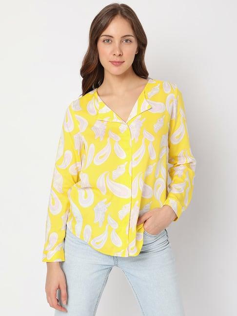 vero moda yellow viscose printed shirt