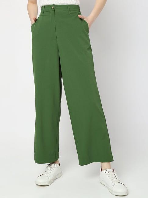 vero moda dark olive straight fit trousers