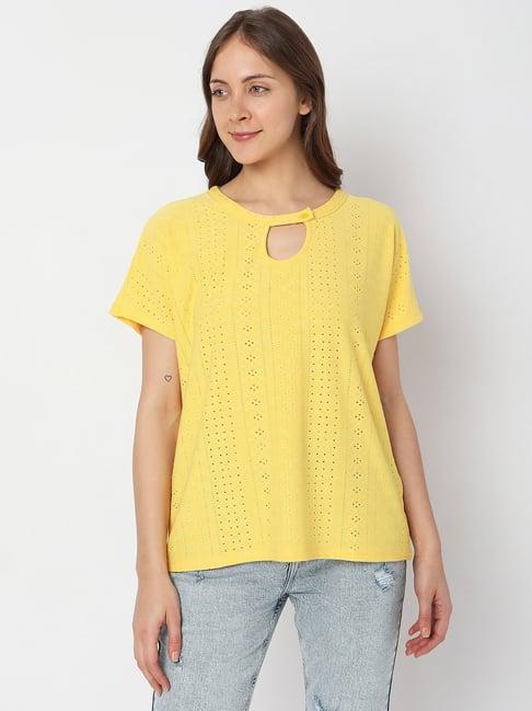 vero moda yellow self design top