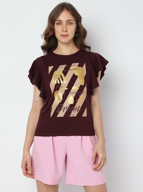 vero moda wine cotton printed top