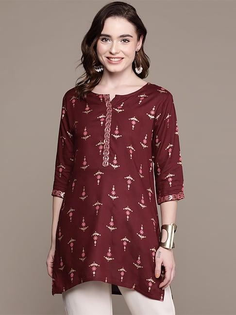 anubhutee maroon printed straight kurti