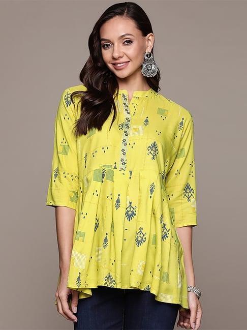 anubhutee lime green printed a line kurti