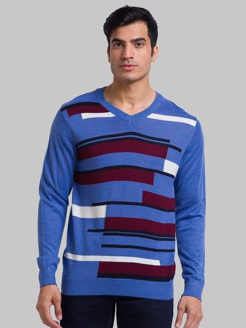 parx blue regular fit striped sweater