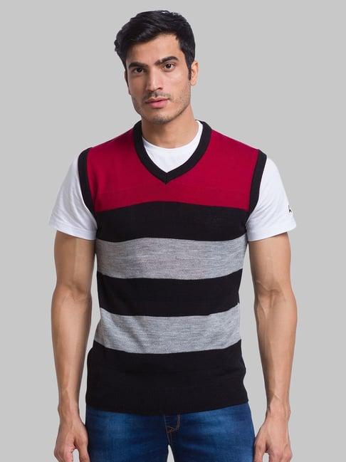 parx black & red regular fit striped sweater