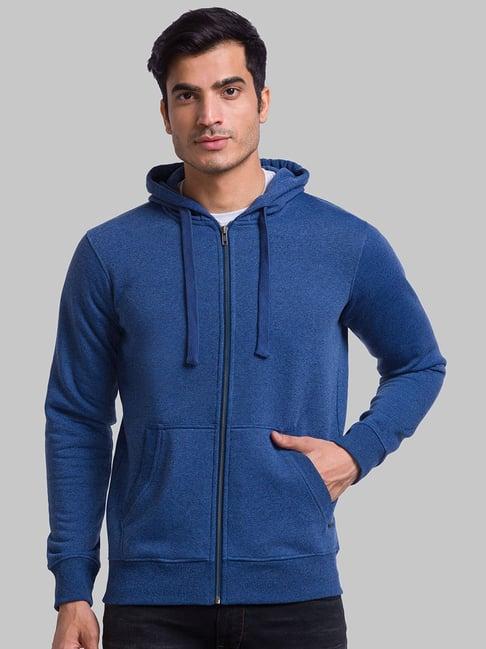 parx blue regular fit heathered hooded sweatshirt