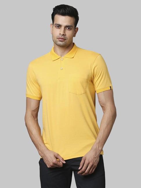 raymond yellow cotton regular fit polo t-shirt