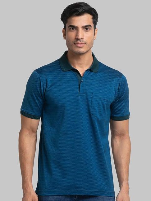 raymond teal green cotton regular fit self pattern polo t-shirt