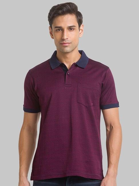 raymond blue cotton regular fit self pattern polo t-shirt