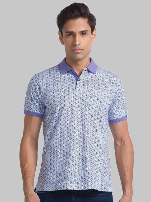 raymond blue cotton regular fit printed polo t-shirt