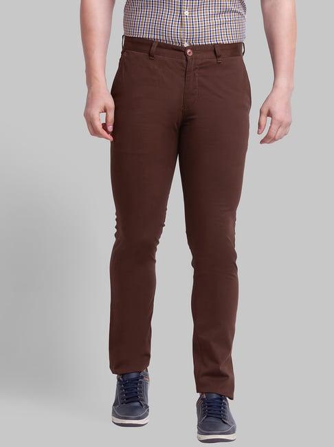 parx brown tapered fit trousers