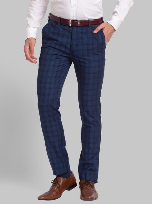 park avenue blue super slim fit checks trousers