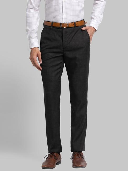 raymond grey regular fit texture trousers