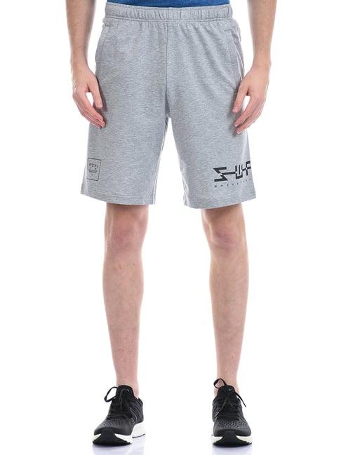 anta light grey melange relaxed fit printed shorts