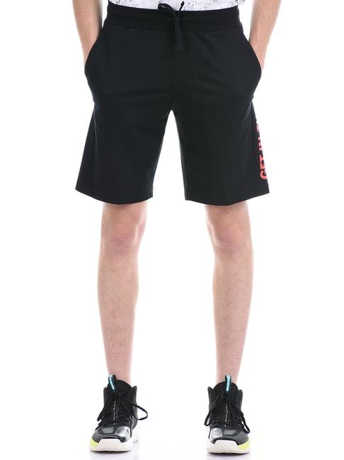 anta jet black relaxed fit printed shorts