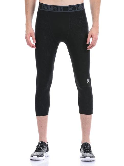 anta jet black regular fit printed sports tights