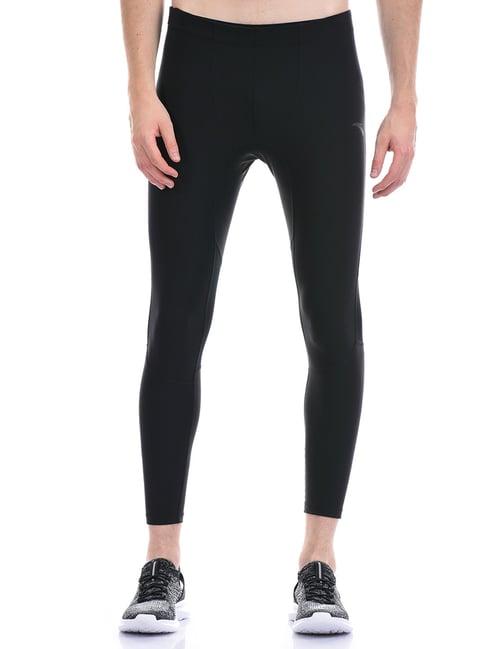 anta jet black regular fit sports tights