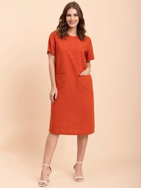 fablestreet orange linen shift dress