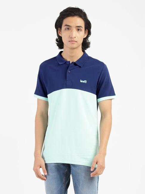 levi's light & dark blue cotton regular fit colour block polo t-shirt