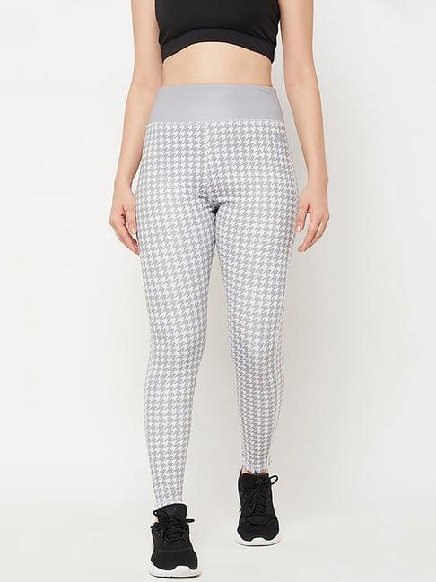 clovia grey houndstooth pattern sports tights