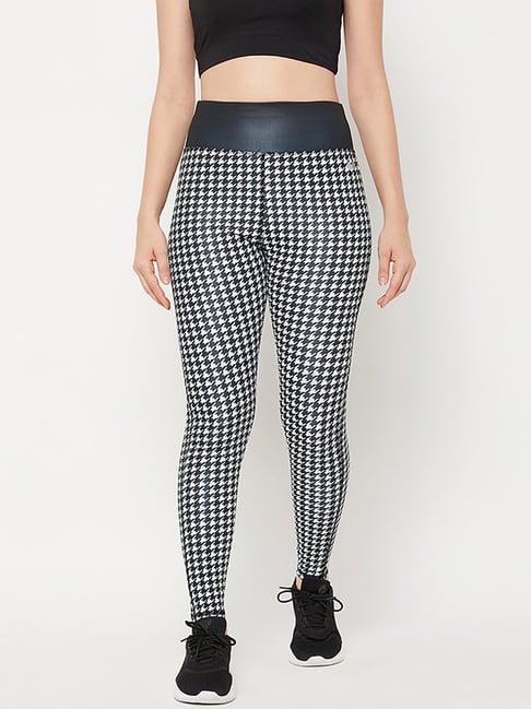 clovia black houndstooth pattern sports tights