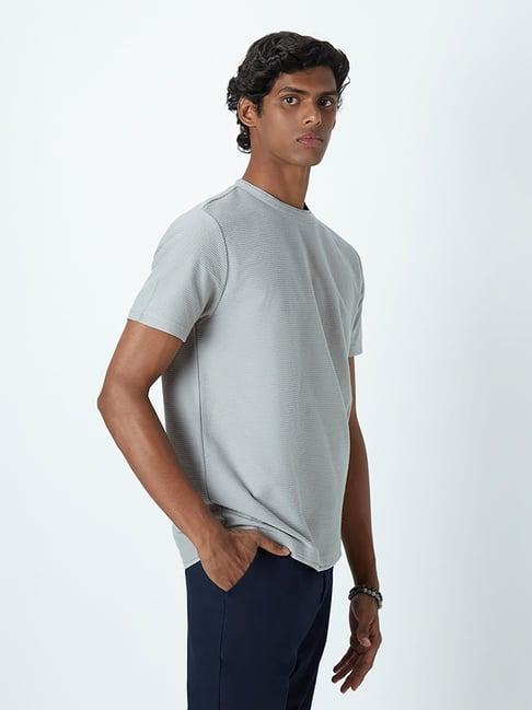 eta by westside grey ribbed-textured slim-fit t-shirt