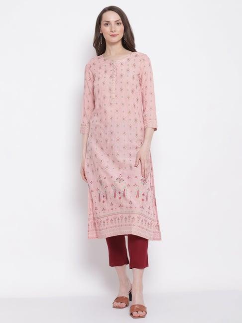 cantabil pink printed a line kurta