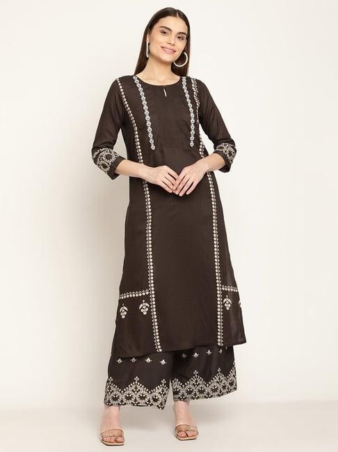 cantabil black printed kurta & palazzos set