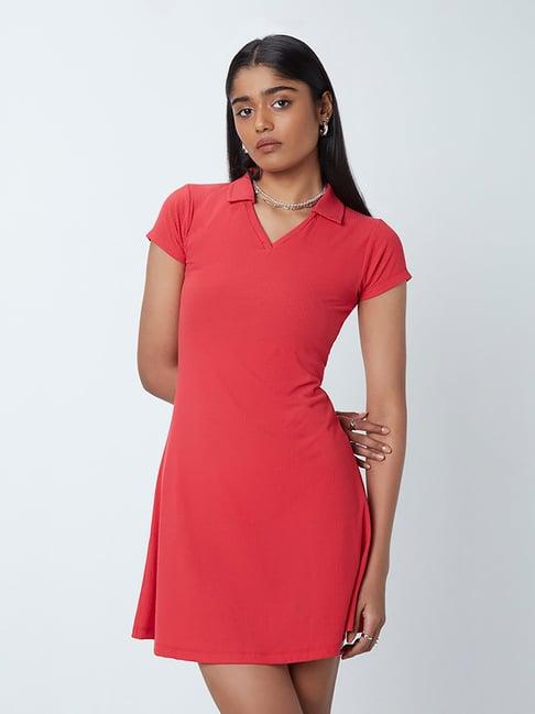 nuon by westside red polo neck ribbed dress