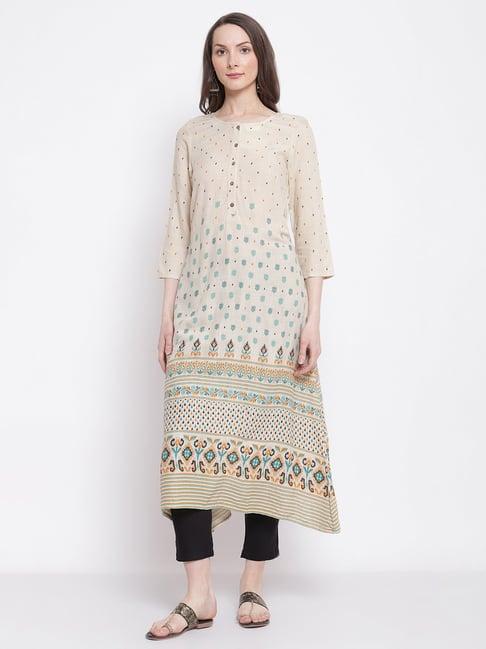 cantabil off white printed a line kurta