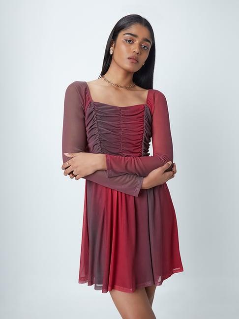 nuon by westside burgundy dual-colour dress