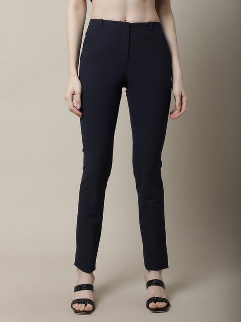 cantabil navy mid rise flat front trousers