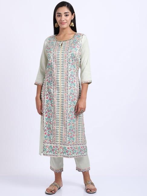 cantabil light green printed kurta & palazzos set