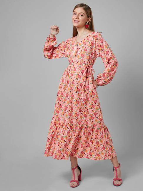 style quotient peach floral print wrap dress