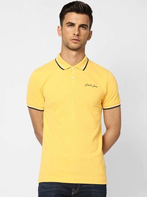 jack & jones yellow cotton slim fit polo t-shirt