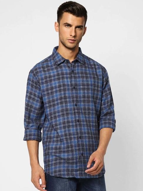 jack & jones indigo cotton regular fit checks shirt