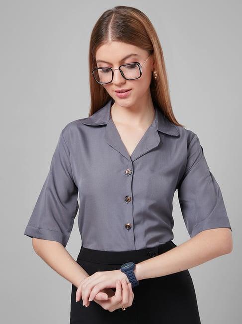 style quotient grey regular fit shirt