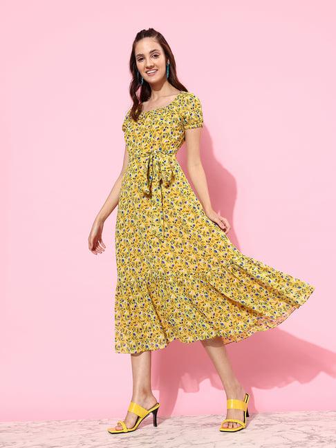 miss chase yellow floral print wrap dress