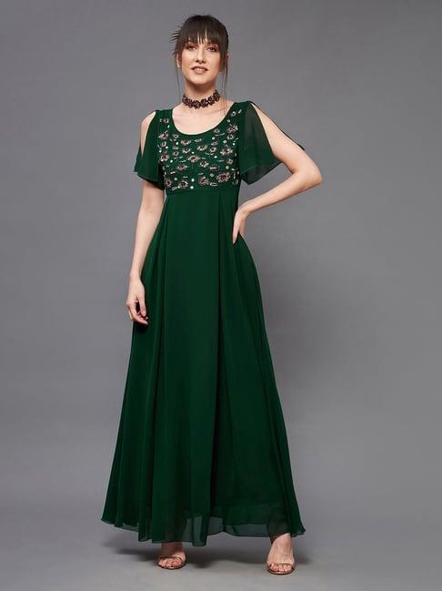 miss chase green embellished gown