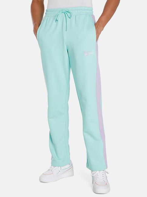 puma mint blue cotton regular fit striped trackpants