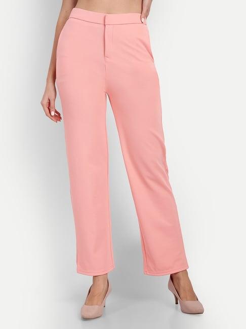 broadstar peach straight fit high rise formal trousers