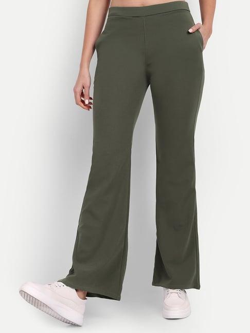 broadstar olive relaxed fit high rise flared trousers