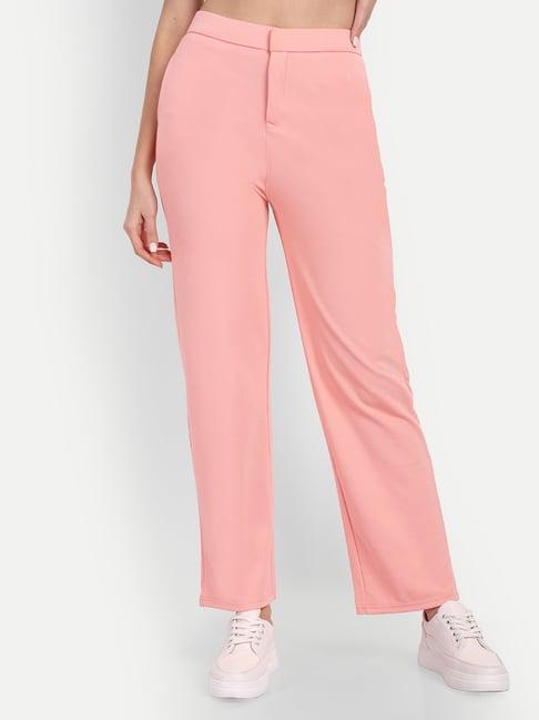 broadstar peach straight fit high rise stretchable trousers