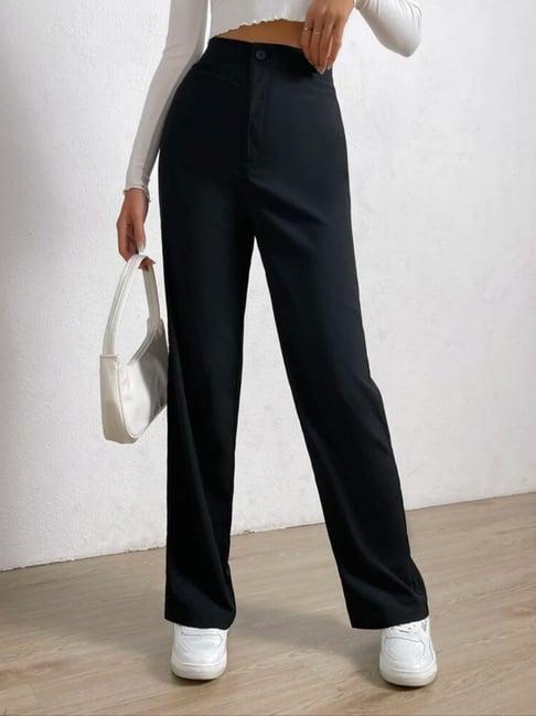 broadstar black relaxed fit high rise stretchable trousers