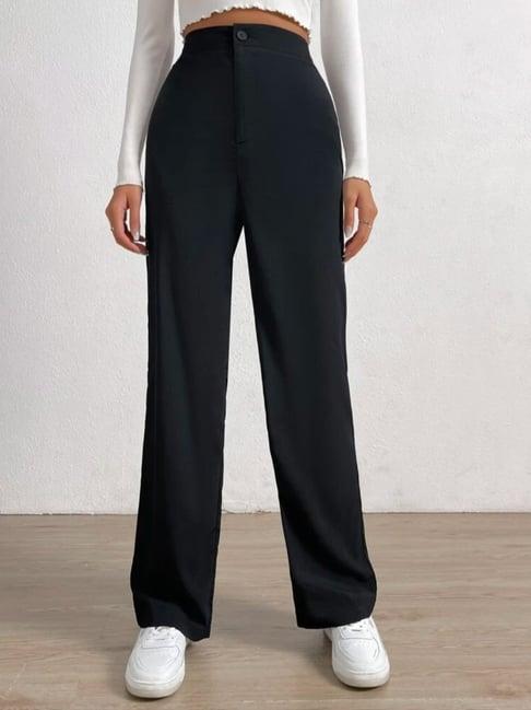 broadstar black relaxed fit high rise stretchable trousers