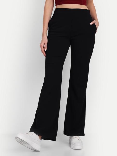 broadstar black relaxed fit high rise flared trousers