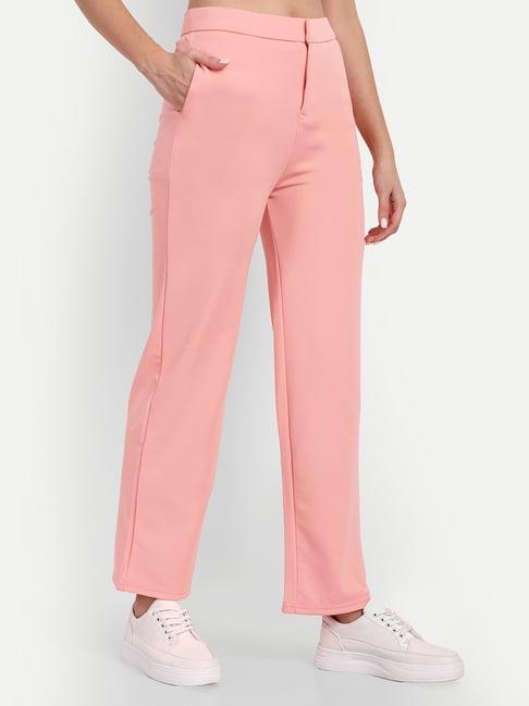 broadstar peach straight fit high rise stretchable trousers