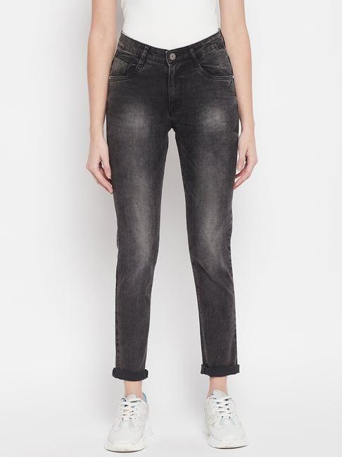 crozo by cantabil black regular fit mid rise jeans