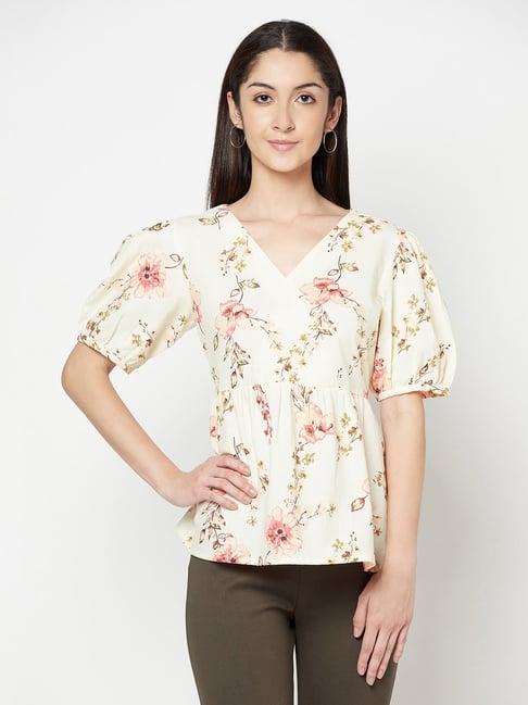 cantabil off-white printed peplum top