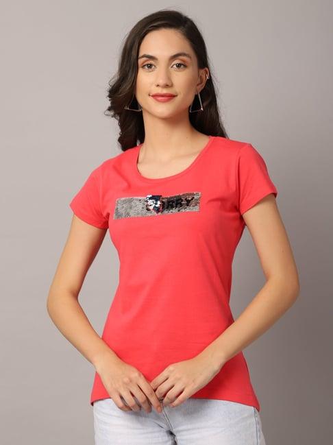 crozo by cantabil fuchsia embellished t-shirt