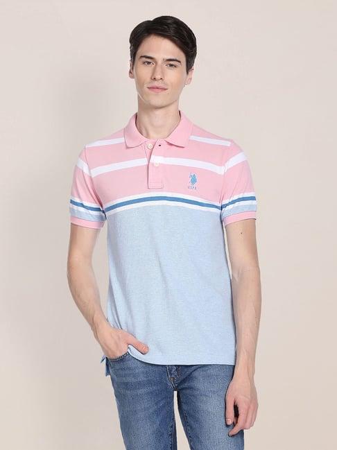 u.s. polo assn. light pink slim fit striped polo t-shirt